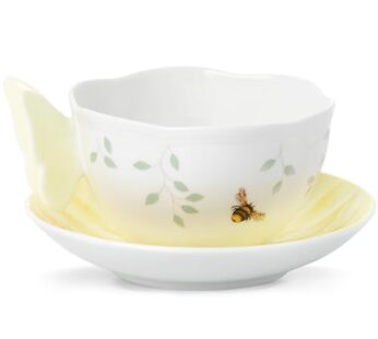 Lenox Butterfly Meadow Figural Cup and Saucer Set, Yellow