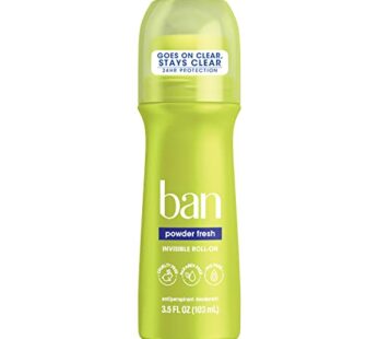 Ban Powder Fresh 24-hour Invisible Antiperspirant, Roll-on Deodorant for Women and Men, Un