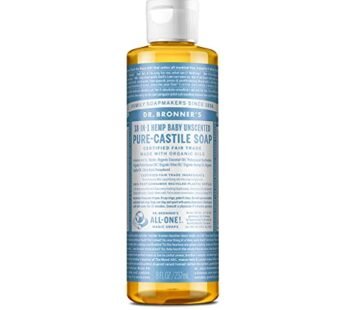 Dr. Bronner’s – Pure-Castile Liquid Soap (Baby Unscented, 8 Ounce) – Made with Organic Oil