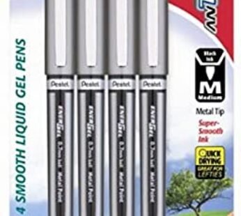 Pentel EnerGel NV Gel Ink Pen, (0.7mm), Metal Tip, Black Ink, 4 Pack (BL27BP4A)