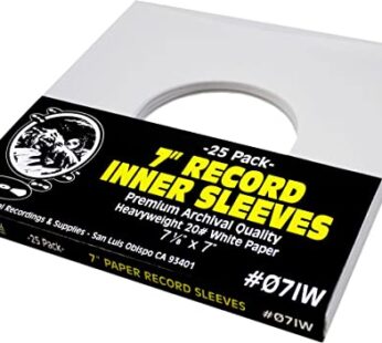 (25) Archival Quality Acid-Free Heavyweight Paper Inner Sleeves for 7″ Vinyl Records #07IW
