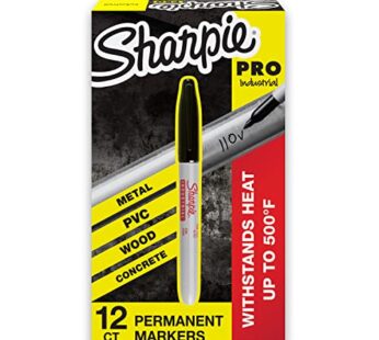 SHARPIE Industrial Permanent Markers, Fine Point, Black, Box of 12