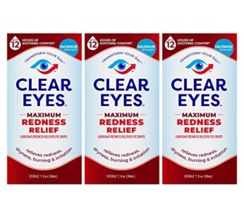 Clear Eyes Maximum Redness Eye Relief Eye Drops, 1 Fl Oz (Pack of 3)