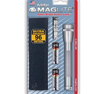 Maglite Mini Incandescent 2-Cell AA Flashlight with Holster, Silver