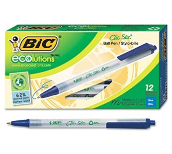 BIC Ecolutions Clic Stic Blue Ballpoint Pens, Medium Point (1.0mm), 12-Count Pack, Retract