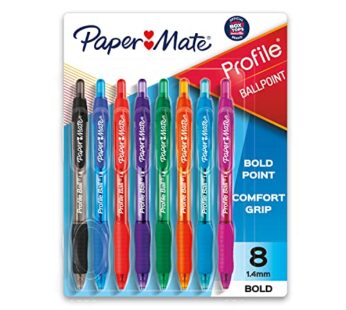 Paper Mate 1960662 Profile Retractable Ballpoint Pens, Assorted Colors, 8-Count