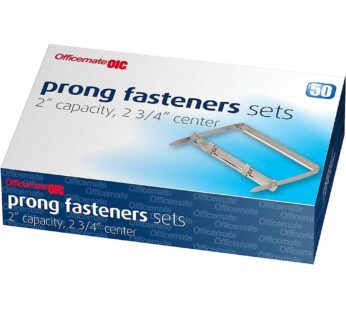 Officemate Prong Paper Fasteners, 2 inch Capacity, 2.75 inch Base, Box of 50 Complete Sets