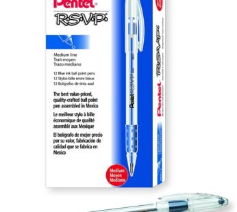Pentel BK91C R.S.V.P. Stick Ballpoint Pen, 1mm, Trans Barrel, Blue Ink (Pack of 12)
