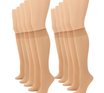 No nonsense Women’s Sheer Knee High Value Pack with Comfort Top, Nude – 10 Pair Pack, Regu