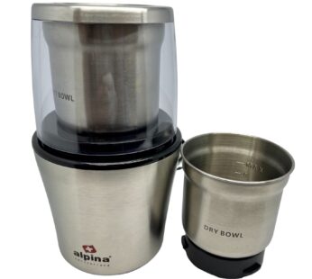 Alpina Coffee Wet and Dry Spice Grinder, Small, Silver