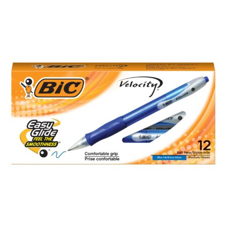 BIC VLG11-BLUE Velocity Retractable Ballpoint Pen, Refillable, Medium Point (1.0 mm), Blue