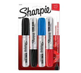 Sharpie King Size Permanent Marker, Large Chisel Tip, Great for Poster Boards, Assorted, 4