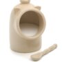 RSVP International Stoneware Salt Pig and Spoon Set, Wide Mouth, Dishwasher Safe, 3x3.25x5