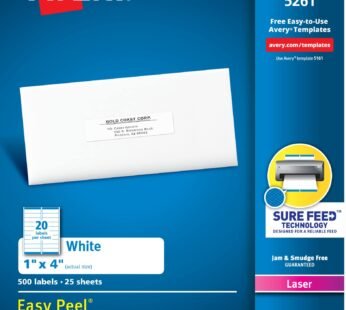 Avery Easy Peel Printable Address Labels with Sure Feed, 1″ x 4″, White, 500 Blank Mailing