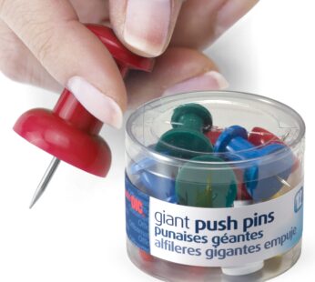 Officemate Giant Push Pins 1.5 Inch, Assorted Colors, Tub of 12 (92902)