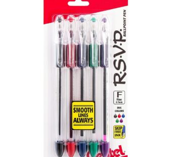 Pentel R.S.V.P. Ballpoint Pen, Fine Line, (0.7mm), Assorted Ink, Clear Barrel, 5 Pack (BK9