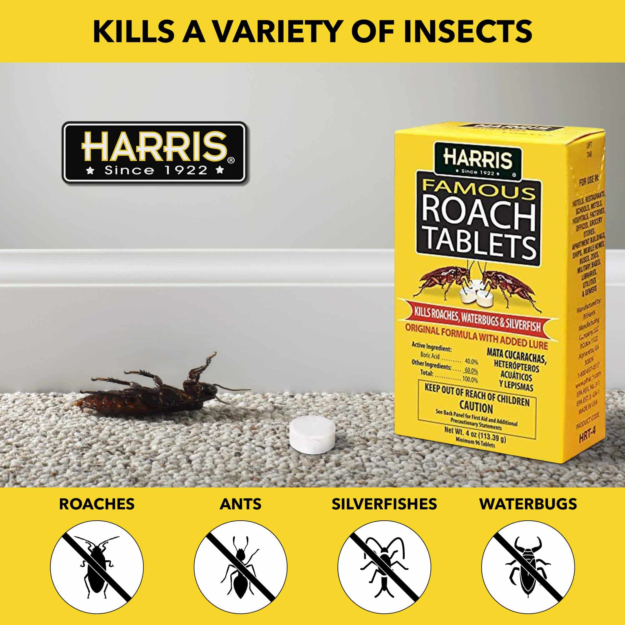 Harris Roach Tablets, Boric Acid Roach Killer with Lure for Insects (4oz, 96 Tablets) - Image 2