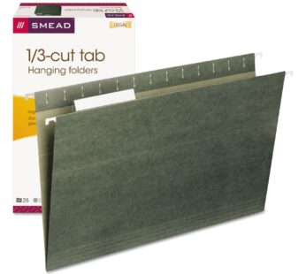 Smead Hanging File Folder with Tab, 1/3-Cut Adjustable Tab, Legal Size, Standard Green, 25