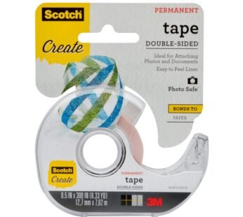 Scotch Create Double-Sided Permanent Tape, 1 Dispenser, 1/2 in x 300 in, Clear, Strong Dou