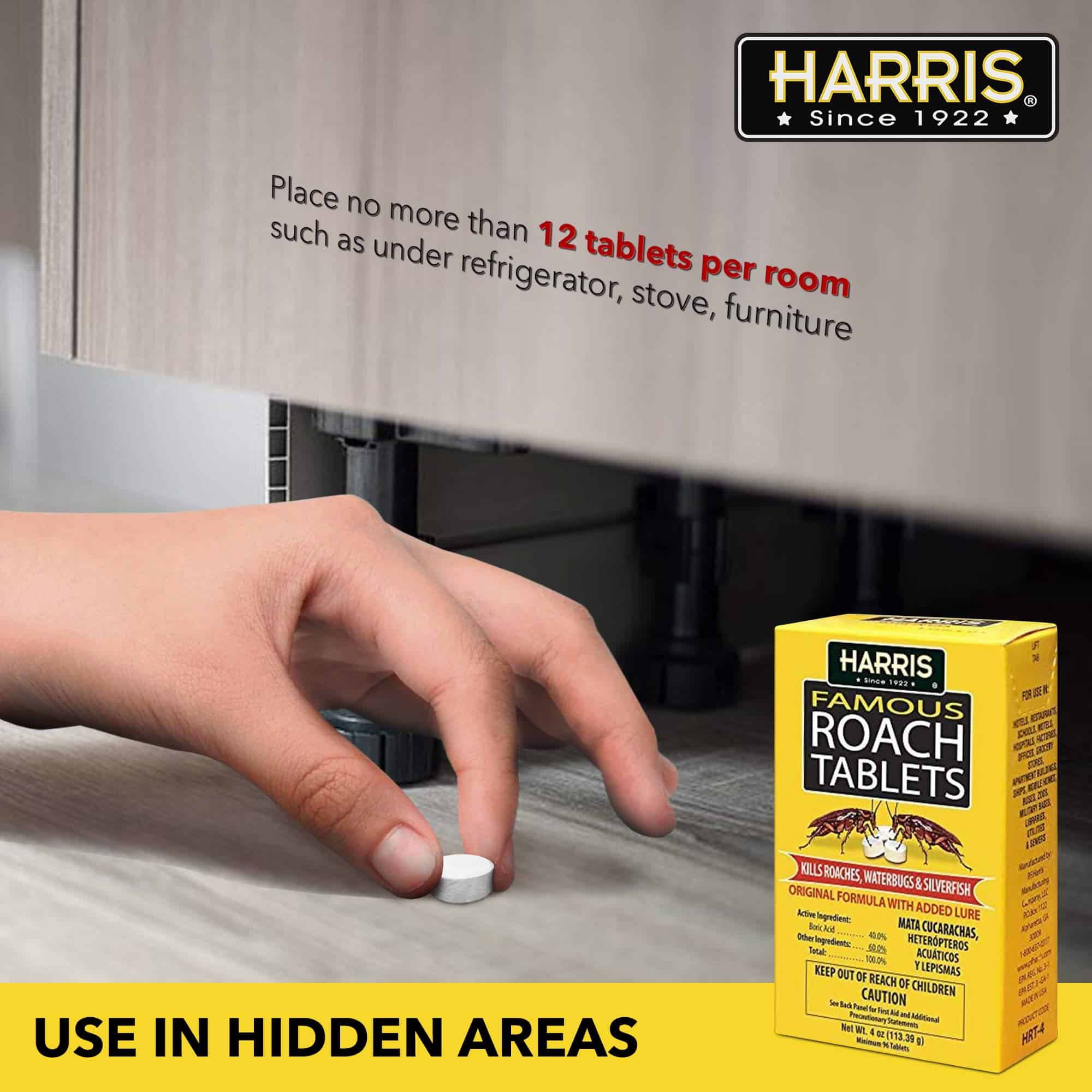 Harris Roach Tablets, Boric Acid Roach Killer with Lure for Insects (4oz, 96 Tablets) - Image 5