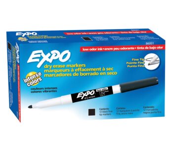 EXPO Low Odor Dry Erase Markers, Fine Tip, Black, 12 Count