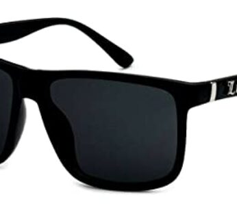 Locs Gangster Oversized Rectangular Horn Rim Sunglasses All Black, mens