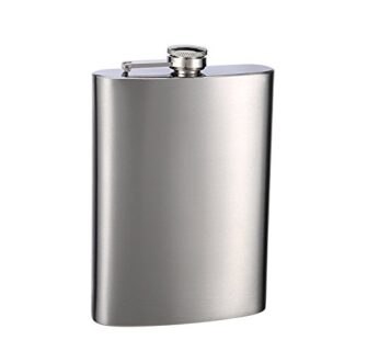 Hip Flask Holding 12 oz – Pocket Size, Stainless Steel, Rustproof, Screw-On Cap – Metallic