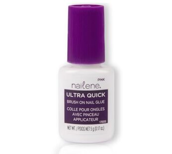 Nailene Pink Brush-On Nail Glue, 0.10 oz ? Durable, Easy to Apply False Nail Glue ? Repair