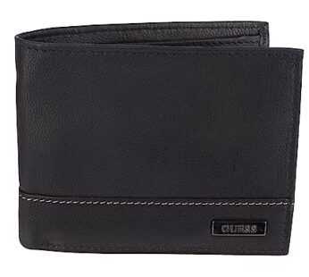 Guess Men’s Leather Passcase Wallet, Black/White, One Size