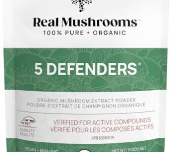 Real Mushrooms 5 Defenders Powder – Organic Mushroom Extract w/ Chaga, Shiitake, Maitake,