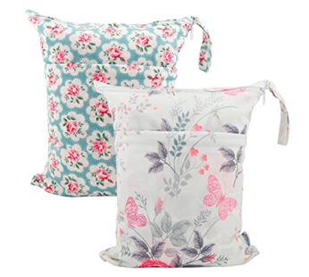 ALVABABY 2pcs Cloth Diaper Wet Dry Bags Waterproof Reusable with Two Zippered Pockets Trav