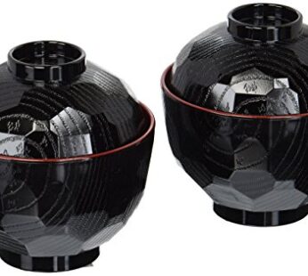 JapanBargain 1904×2, Set of 2 Miso Soup Bowl with Lid Japanese Rice Bowl Traditional Plast