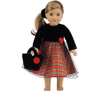 Emily Rose 18″ Doll Clothes – 18″ Doll Holiday Dress with Black Velvet Top | 18-in Doll Pa