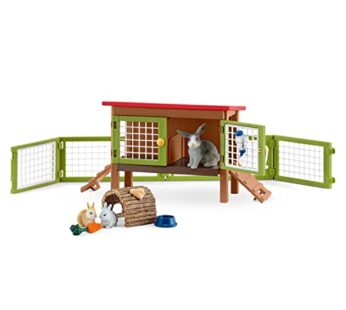 Schleich Farm World, Easter Toys for Boys and Girls Ages 3-8, 8-Piece Playset, Rabbit Hutc