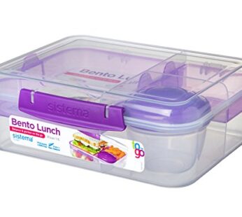 Sistema Bento Box Adult Lunch Box with 2 Compartments, Sandwhich,Salad Dressing Container,