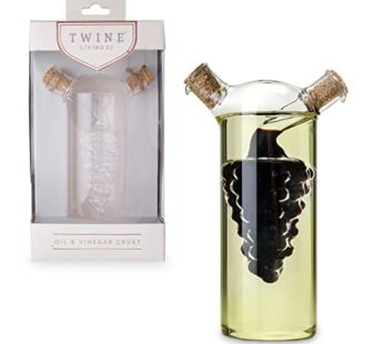 Twine Living 2-In-1 Oil and Vinegar Cruet Bottle with Cork Stoppers, Olive Oil and Balsami