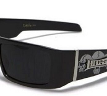 LOCS NEW MENS HARDCORE GANGSTA BIKER SUNGLASSES (BLACK W/SKULLS)