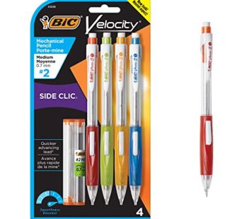 BIC Velocity Side Clic Mechanical Pencil, Medium Point (0.7mm), Black, Soft Comfortable Gr