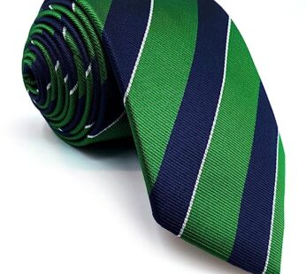 S&W SHLAX&WING Men’s Ties Necktie Green Blue Stripe Extra Long Size 63″