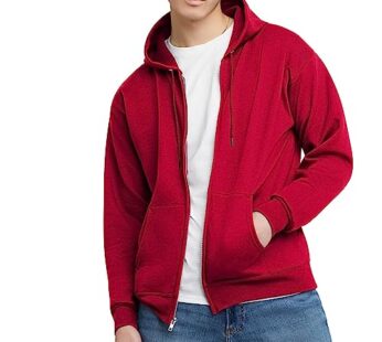 Hanes Men’s Full-Zip Eco-Smart Hoodie, Deep Red, Medium