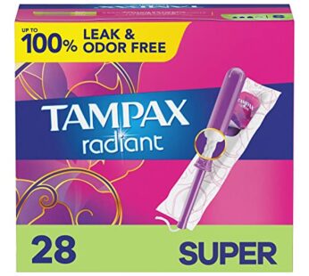 Tampax Radiant Tampons, Super Absorbency, With Leakguard Braid, Unscented, 28 Count