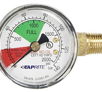 Taprite Regulator Guage, 0-2000 PSI, Left Hand Thread