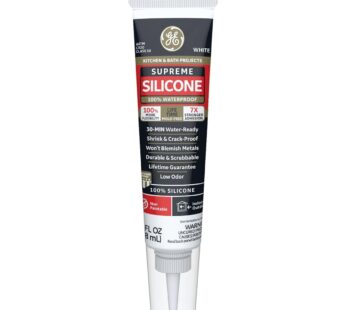 GE Supreme 100% Silicone 30 Min. Water-Ready caulk, 2.8 oz tube, White