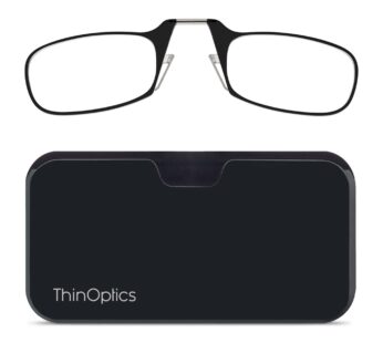 ThinOptics Universal Pod Rectangular Reading Glasses, Black Frames, Black Case, 44 mm + 1.