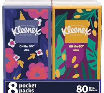 Kleenex On-The-Go Facial Tissues, 8 On-The-Go Packs, 10 Tissues per Box, 3-Ply (80 Total T