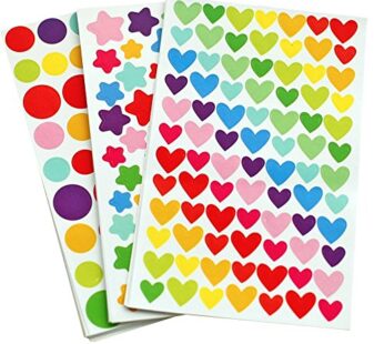Yansanido 18 Sheets 1512 Pcs Colorful Dot Heart and Star Shape Self Adhesive Stickers, for