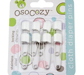 OsoCozy Diaper Pins – {White} – Sturdy, Stainless Steel Diaper Pins with Safe Locking Clos