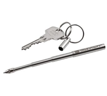 True Stainless Steel TelePen Keychain: Black Ball Point Pen; Quick Pull Release Mechanism