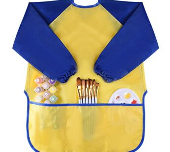 KUUQA Childrens Kids Toddler Waterproof Play Apron Art Smock with 3 Roomy Pockets – Painti