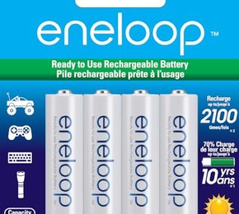 Eneloop Panasonic BK-3MCCA4BA AA 2100 Cycle Ni-MH Pre-Charged Rechargeable Batteries, 4-Ba